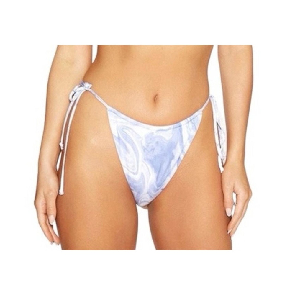 naked wardrobe marble blue & white string bikini bottom, women size medium